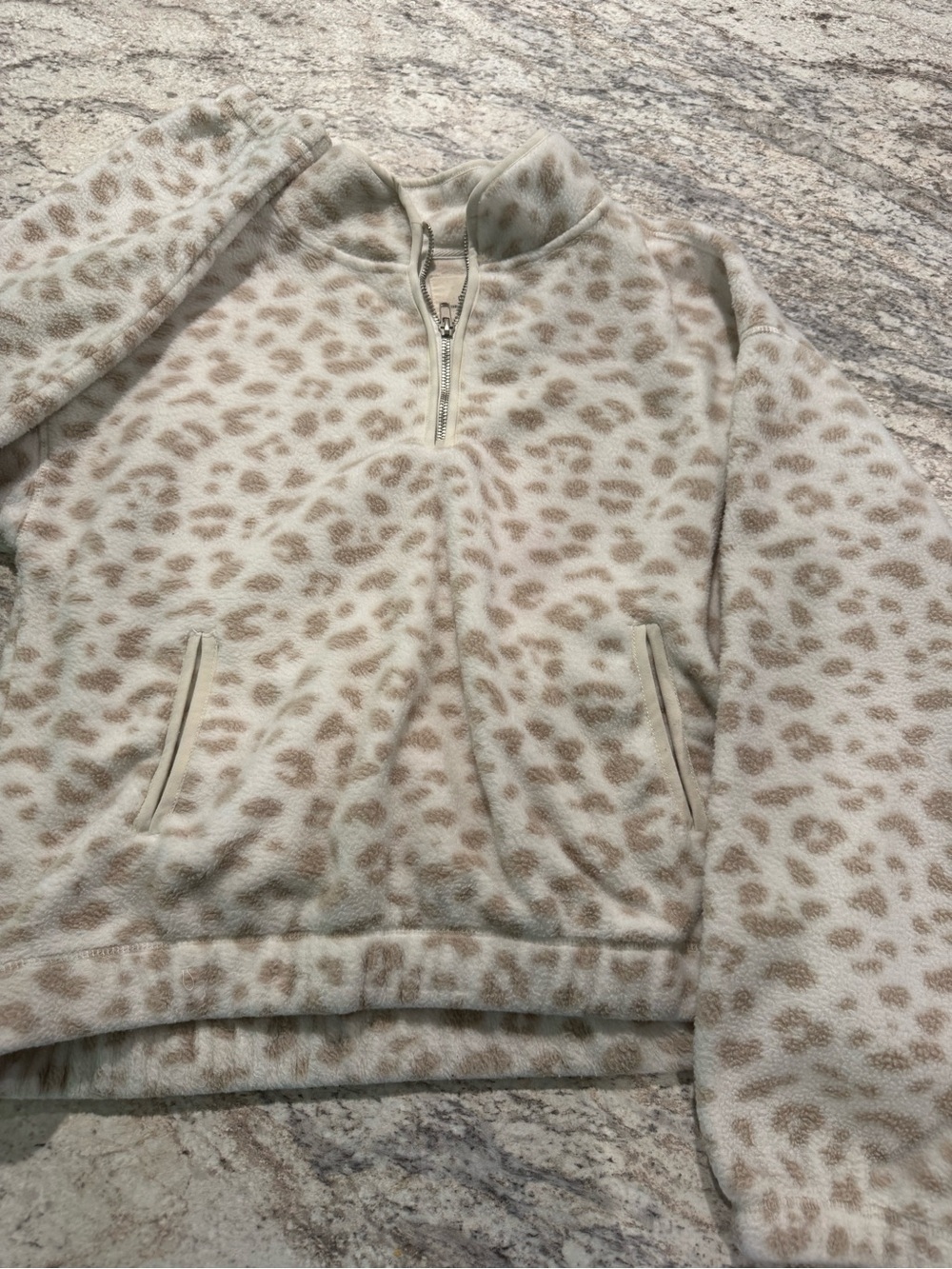 Women’s Cream Leopard-Print Quarter-Zip Fleece Sweater
